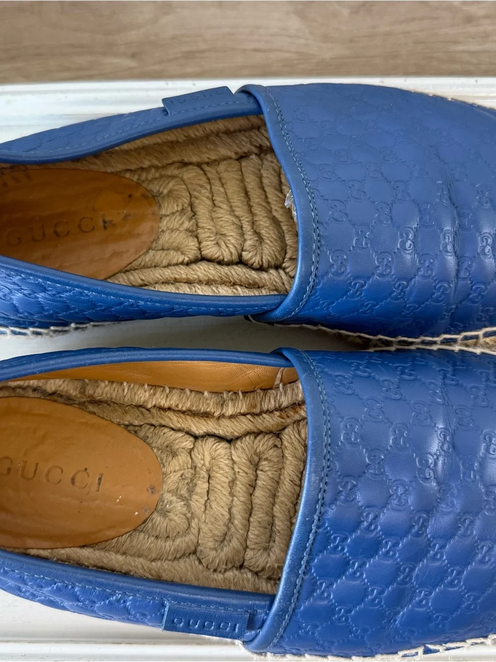 Gucci Navy Embossed Leather Espadrille Slip-Ons size 6